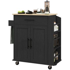 HOMCOM Portable Kitchen Island, Charging Kitchen Storage Island w/ Wheels, Spice Rack & Drawer, Kitchen Cart for Home, Black