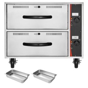 Commercial Electric Drawer Warmer, Two-Drawer Stainless Steel Food Warmer, Freestanding Standard Warming Drawer Cabinet