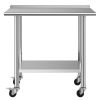 Stainless Steel Work Table, 24x36 inch Food Prep Table with Wheels and Backsplash, Commercial Kitchen Workstation with Adjustable Undershelf