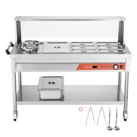 Commercial Food Warmer, 7 Pans + 2 Pots Electric Steam Table, 1800W Professional Buffet Catering Food Warmer with Shield Undershelf Wheels