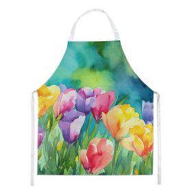 Freesias in Watercolor Apron Cooking Kitchen Server Baking Crafts Gardening for Adult Women Men, Unisex, Large, Multicolor