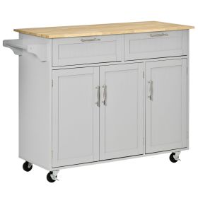 Rolling Kitchen Island, Kitchen Cart on Wheels with 2 Storage Drawers, 3 Door Cabinets and Towel Rack for Dining Room (Grey, 3-Doors)