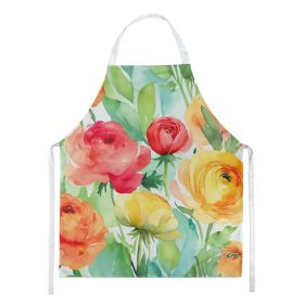 Ranunculus in Watercolor Apron Cooking Kitchen Server Baking Crafts Gardening for Adult Women Men, Unisex, Large, Multicolor (Default: Default)