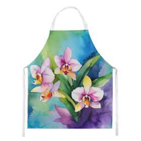 Orchids in Watercolor Apron Cooking Kitchen Server Baking Crafts Gardening for Adult Women Men, Unisex, Large, Multicolor (Default: Default)