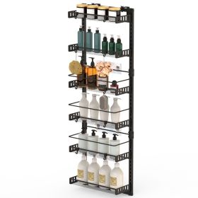 Over The Door Pantry Organizer 6-Tier Pantry Door Organizer Carbon Steel 110LBS Loading Easy Install Behind Door Storage For Closet Kitchen Bathr (Color: Black)